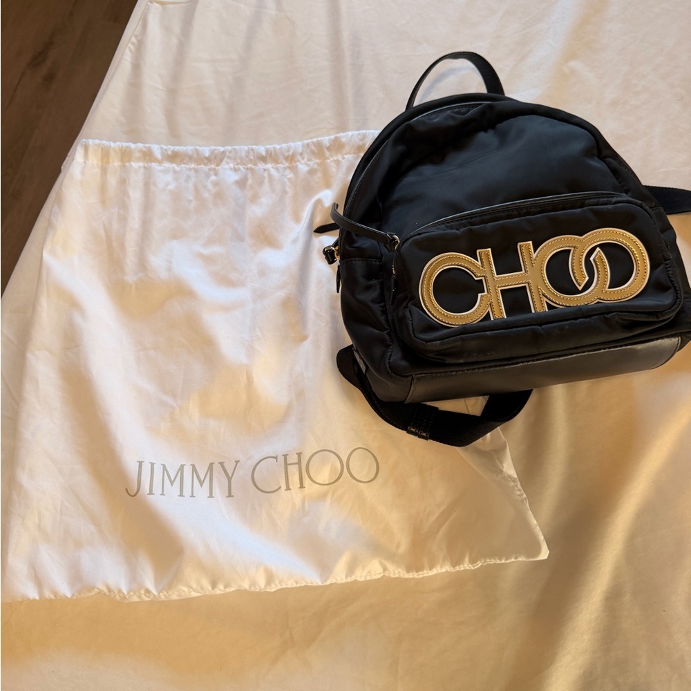 Jimmy Choo Black Backpack with Gold Accents